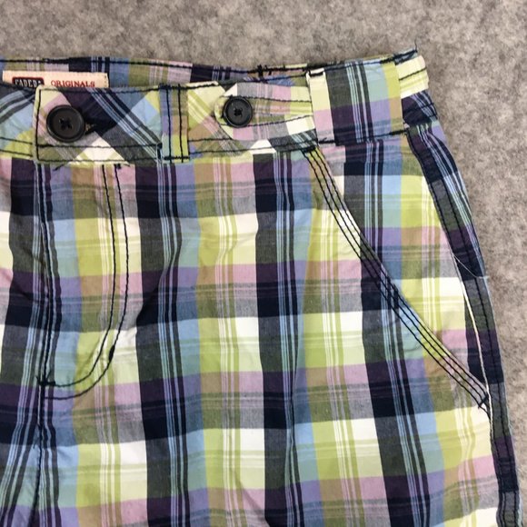 Faded Glory Shorts 4 27 Mid Rise Bermuda Blue Green Madras Plaid Golf Casual - Picture 3 of 9